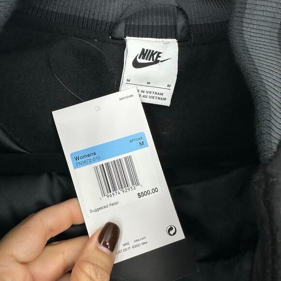 Nike Sportswear Oversized Wool Leather Destroyer Jacket Womens XL FN3672 Black - Picture 8 of 14